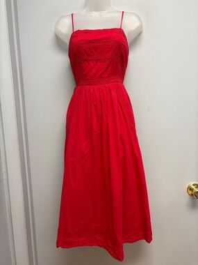 BP. Red Cotton Lace Trim Midi Dress | Smocked Back | Adjustable Straps | Small